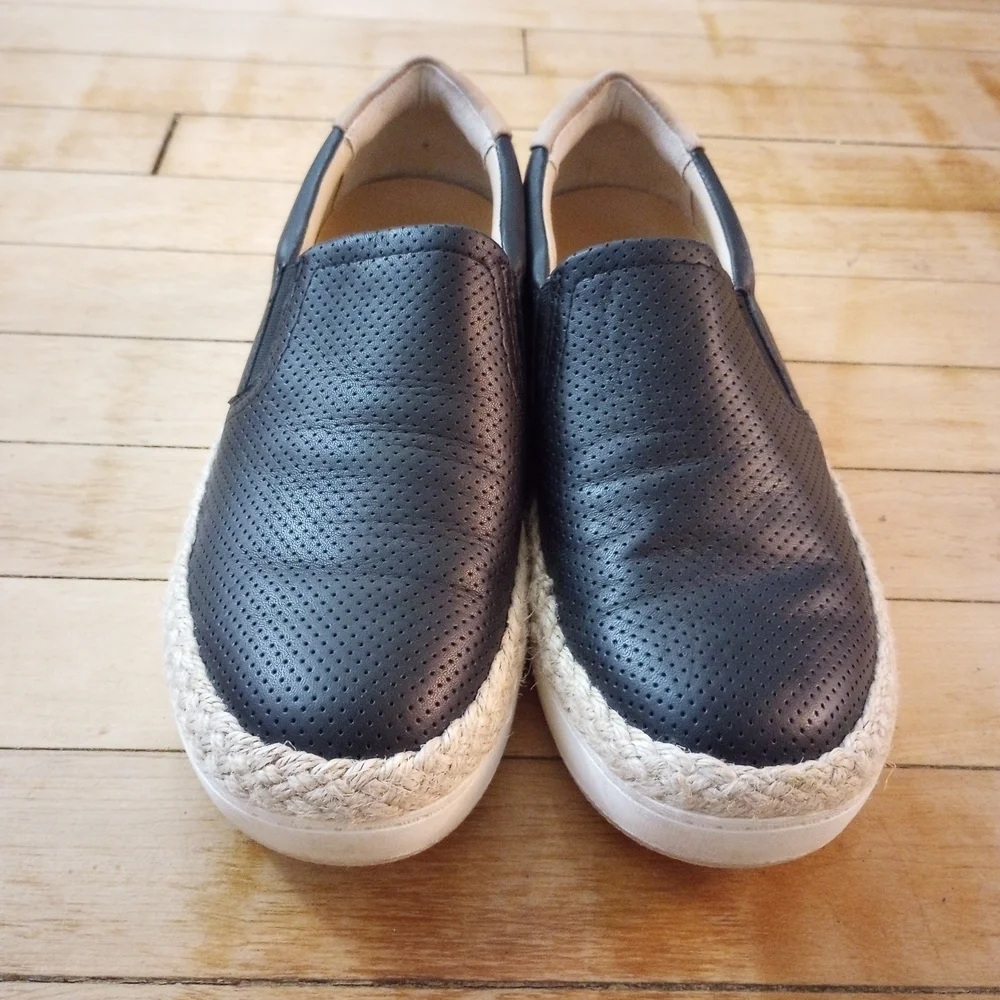 Dr. Scholl's Scout Jute Black Cream Leather Slip-On Espadrilles Shoes Women 8